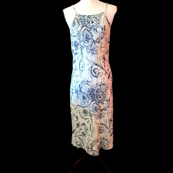 Karen Kane L linen Toile Print Off White Maxi Spaghetti Strap Dress - Picture 1 of 5
